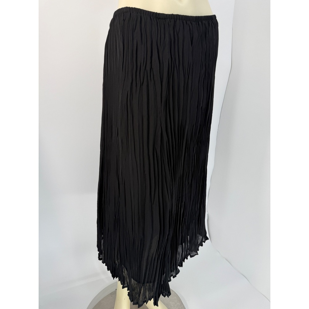 Vintage Allison Black Crinkle Pleated Chiffon Midi Skirt Dark Academia Large/XL